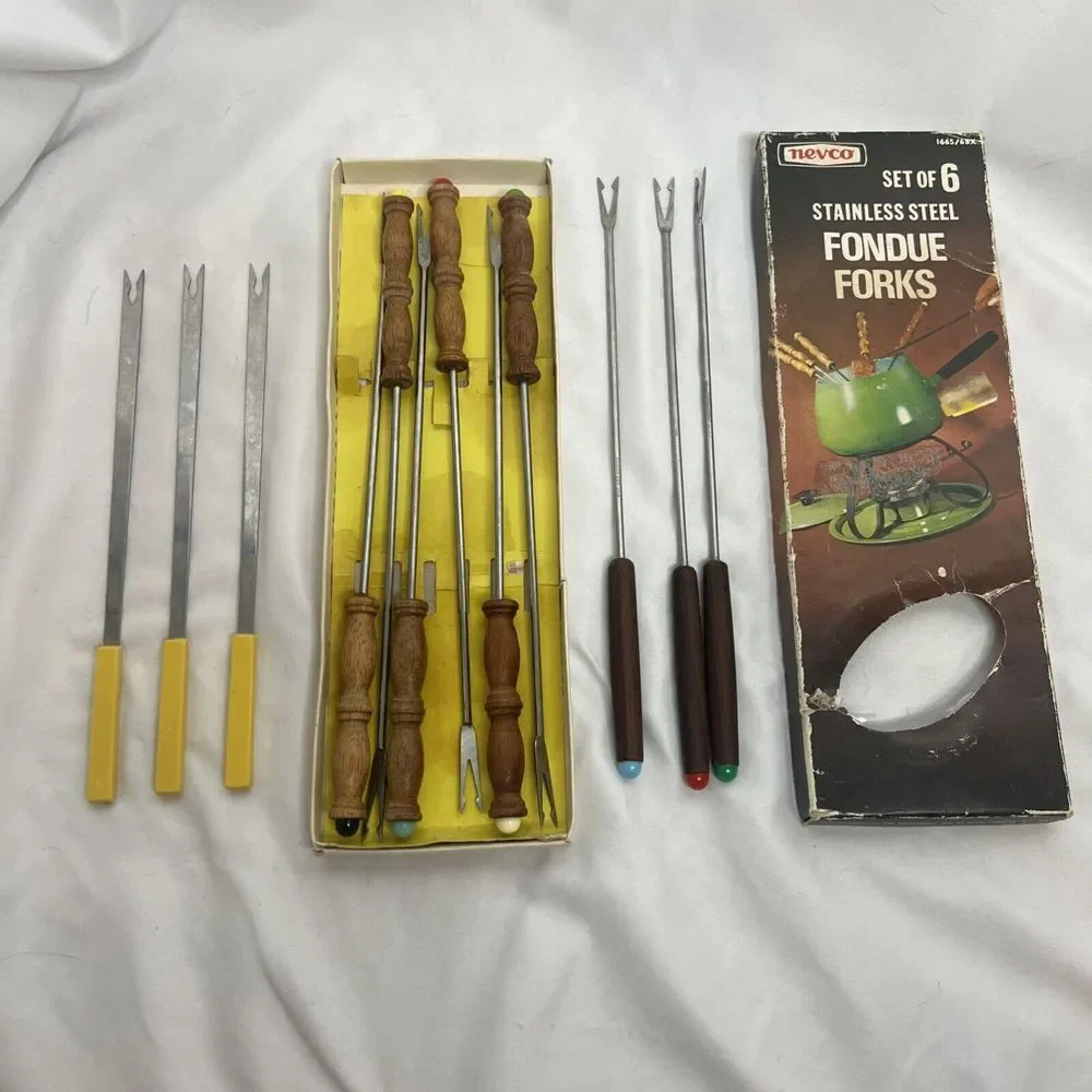 Vtg Stainless‎ Steel Nevco Fondue Forks Set Of 6 Plus 6 Extra Colored Tips